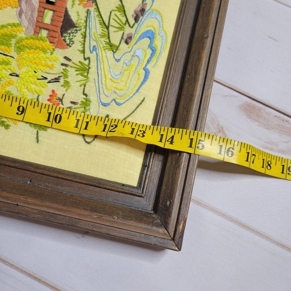 Vintage 70s Framed Crewel Embroidery Wall Art - 15"x19" - Picture 6 of 6